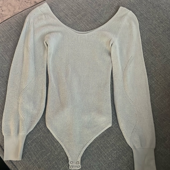 Light teal/gray long sleeved sweater bodysuit - Picture 1 of 6